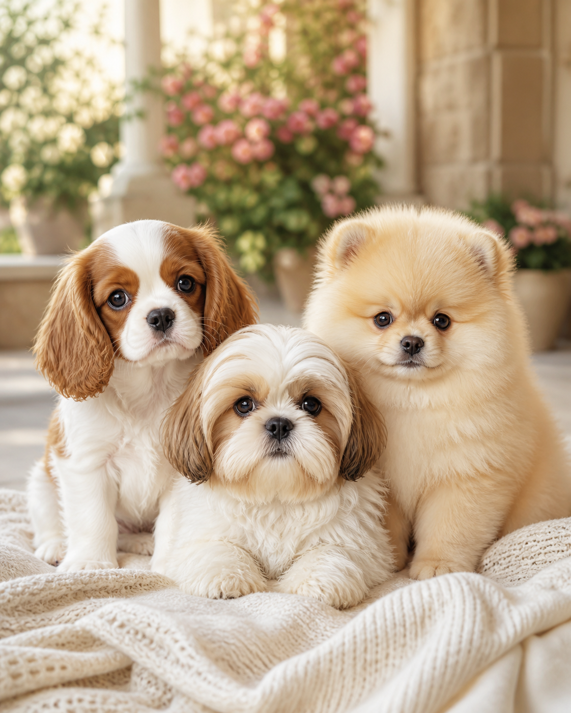 Cavalier King Charles Spaniel com seus filhotes